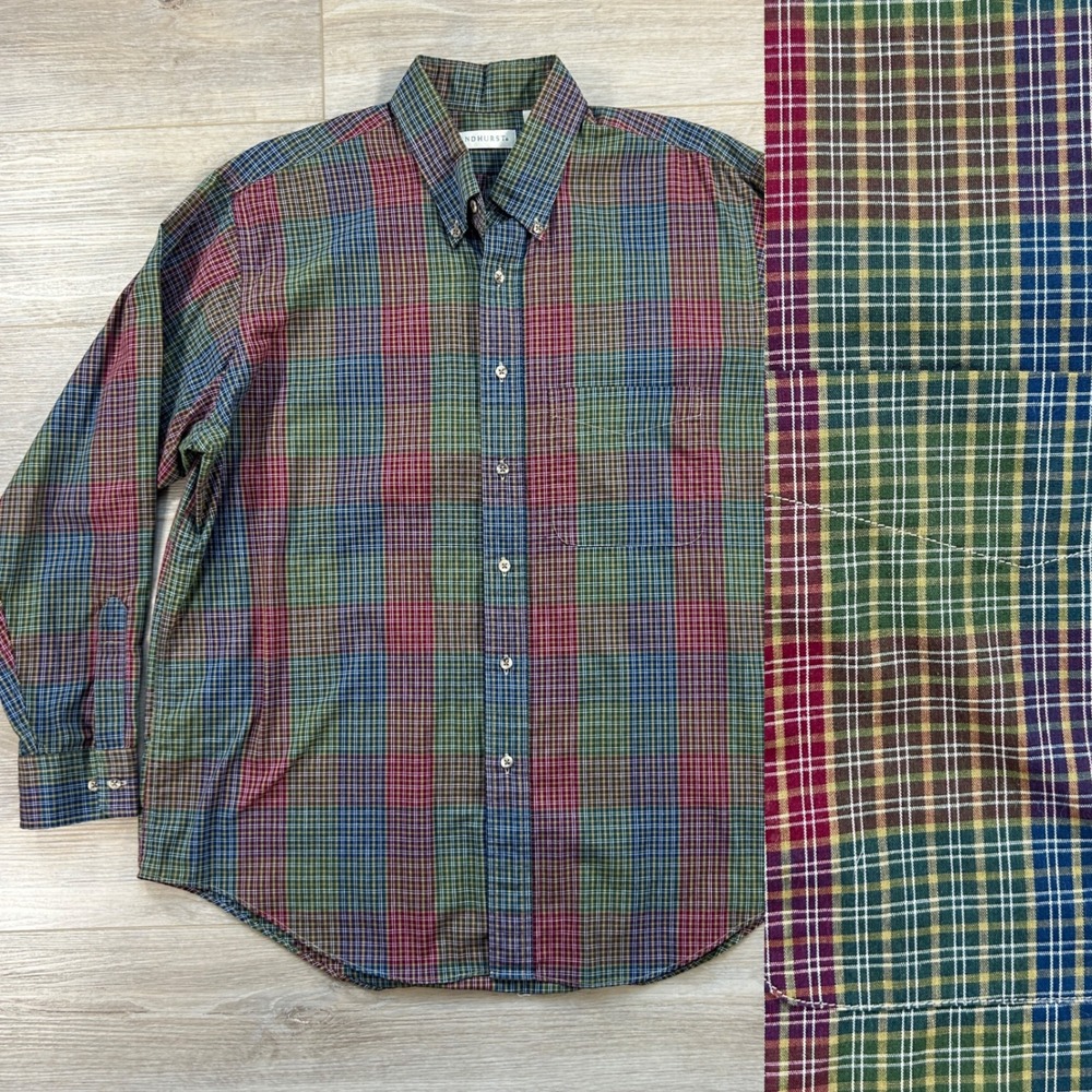 Andhurst XL Men's Patchwork Plaid Button Down Cotton‎ Blend Multicolor Casual